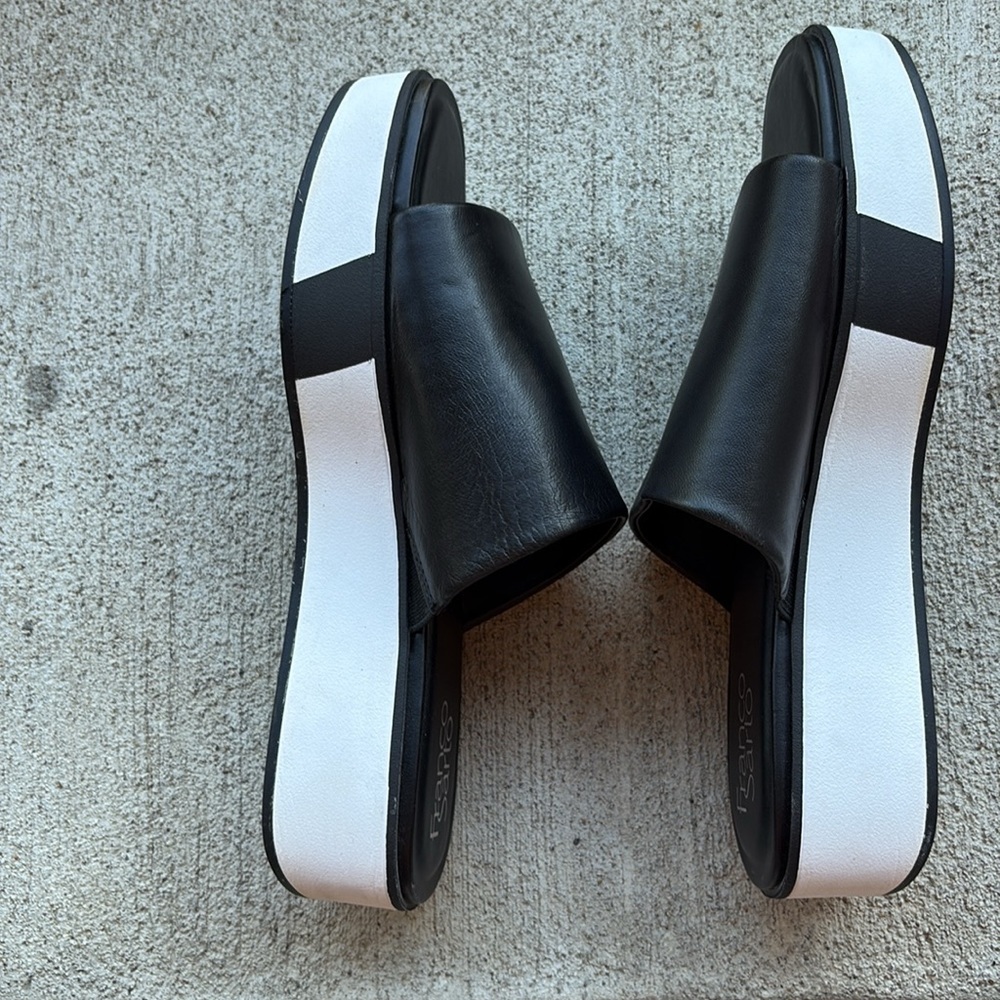 Franco Sarto Black and White Platform Slide Sandals - Picture 5 of 5